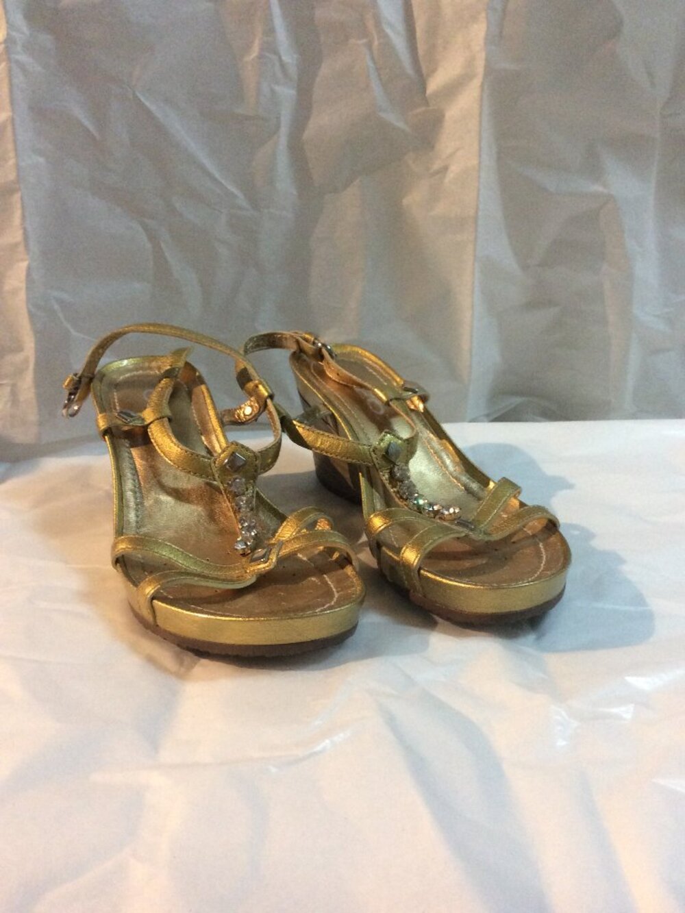 Geox Metallic Gold Rhinestone Wedge Sandals Size 35